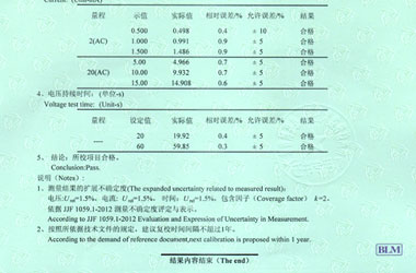 無線電儀器計量證書報告結果頁圖片